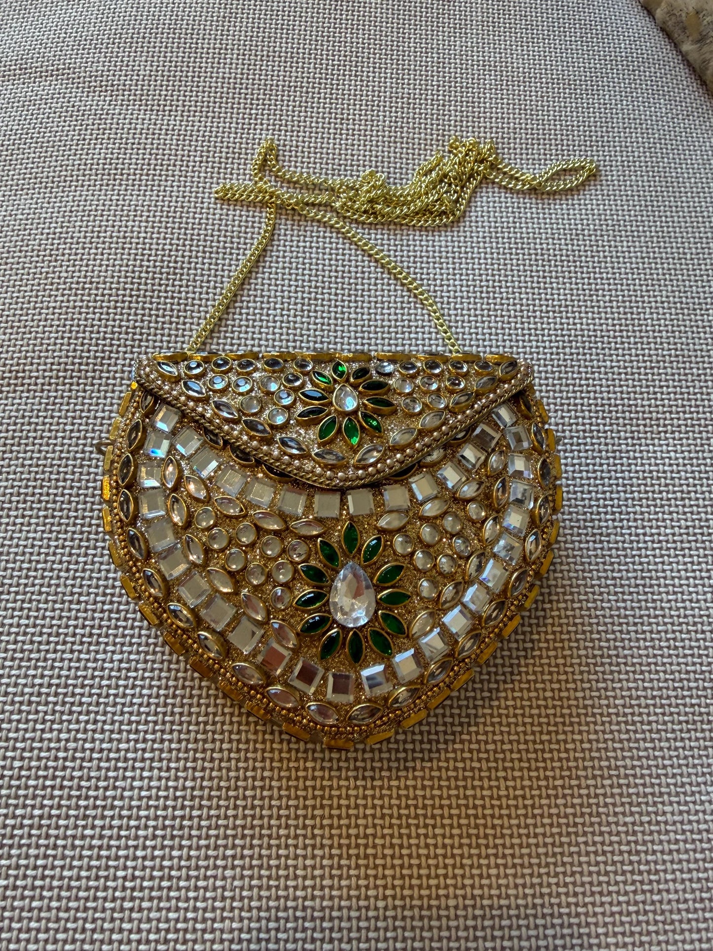 Gold Metal Clutch Bag | Kundan Embellished Evening Purse | Indian Wedding Bridal Potli Alternative