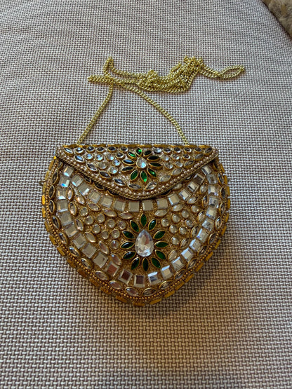 Gold Metal Clutch Bag | Kundan Embellished Evening Purse | Indian Wedding Bridal Potli Alternative