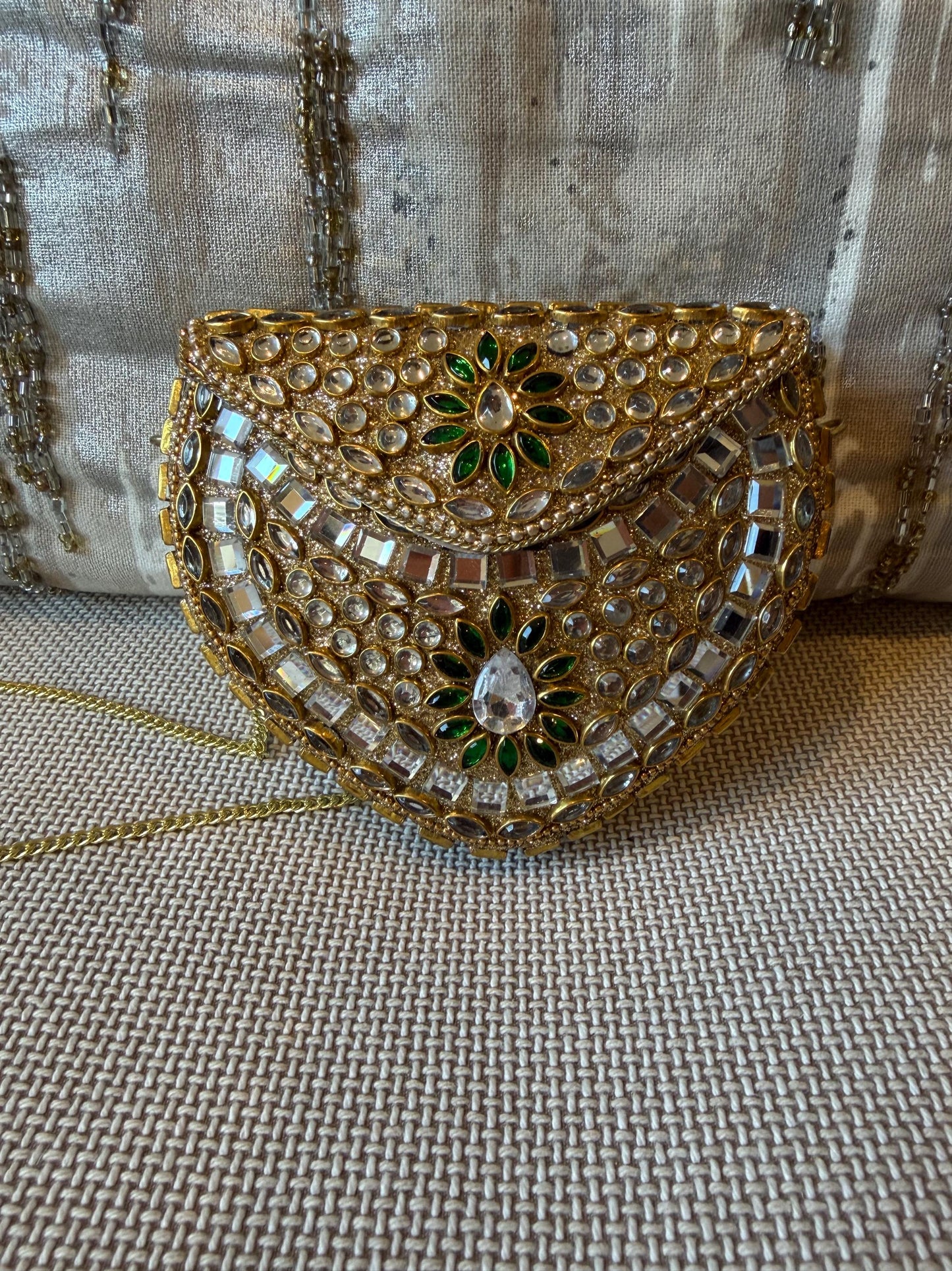 Gold Metal Clutch Bag | Kundan Embellished Evening Purse | Indian Wedding Bridal Potli Alternative