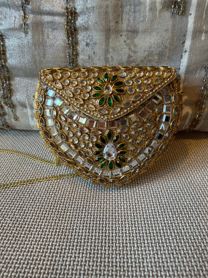 Gold Metal Clutch Bag | Kundan Embellished Evening Purse | Indian Wedding Bridal Potli Alternative