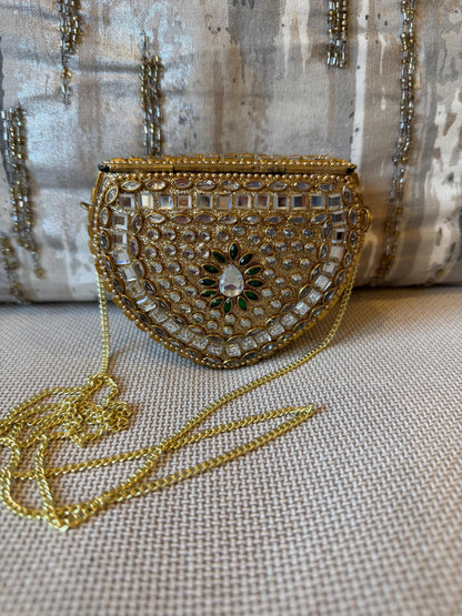 Gold Metal Clutch Bag | Kundan Embellished Evening Purse | Indian Wedding Bridal Potli Alternative