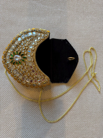 Gold Metal Clutch Bag | Kundan Embellished Evening Purse | Indian Wedding Bridal Potli Alternative