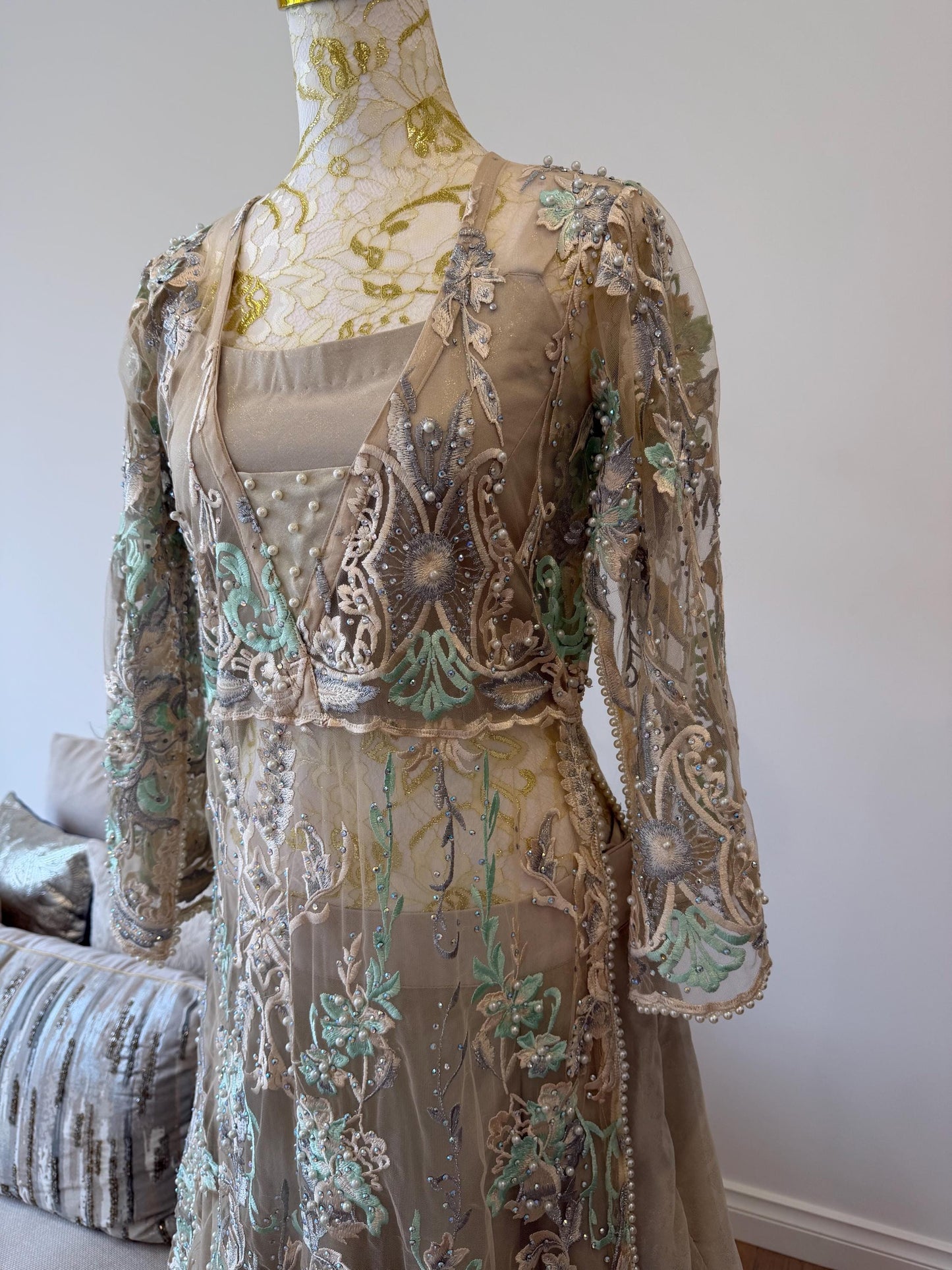 Pearl Embellished Net Jacket Lehenga Set
