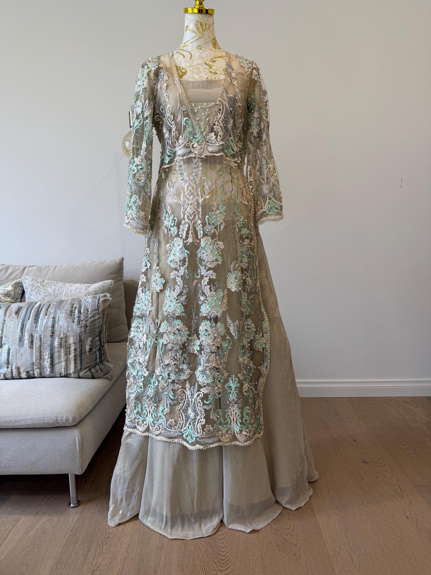 Pearl Embellished Net Jacket Lehenga Set