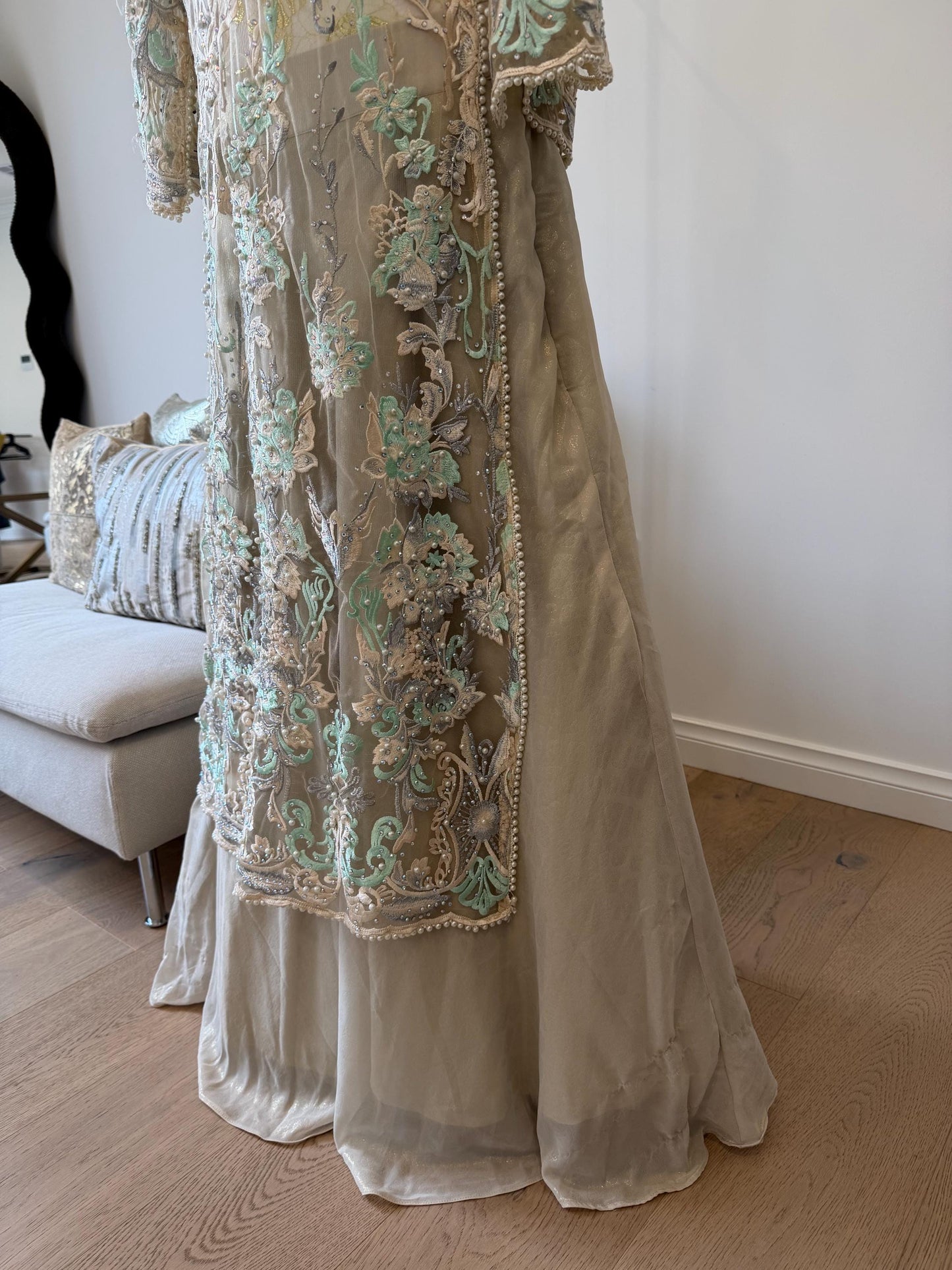 Pearl Embellished Net Jacket Lehenga Set