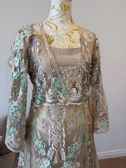 Pearl Embellished Net Jacket Lehenga Set