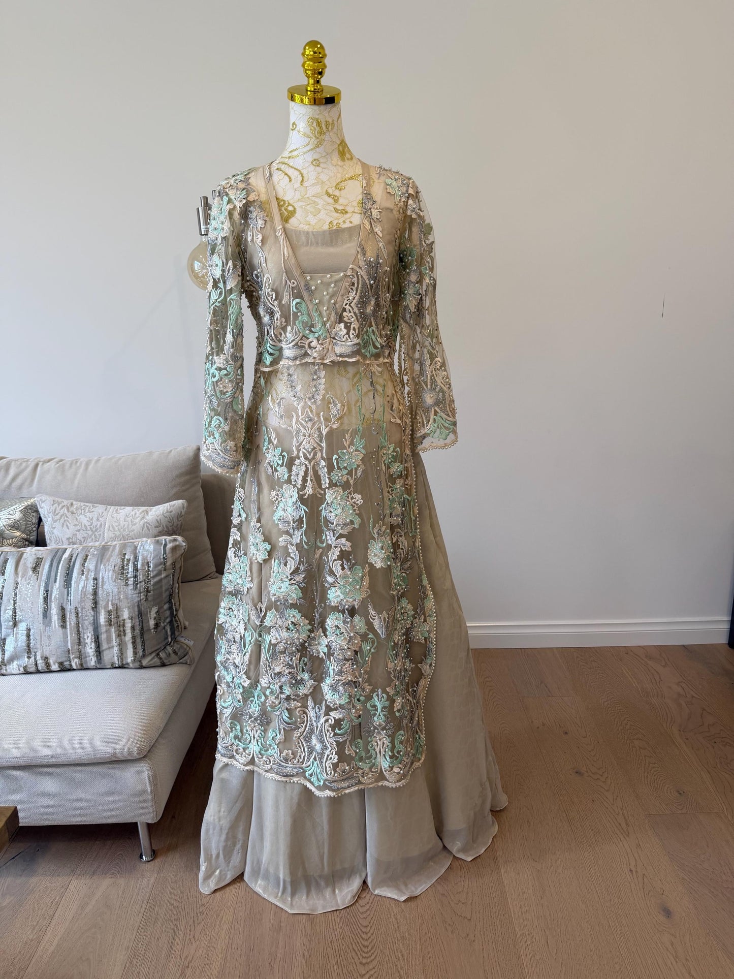 Pearl Embellished Net Jacket Lehenga Set
