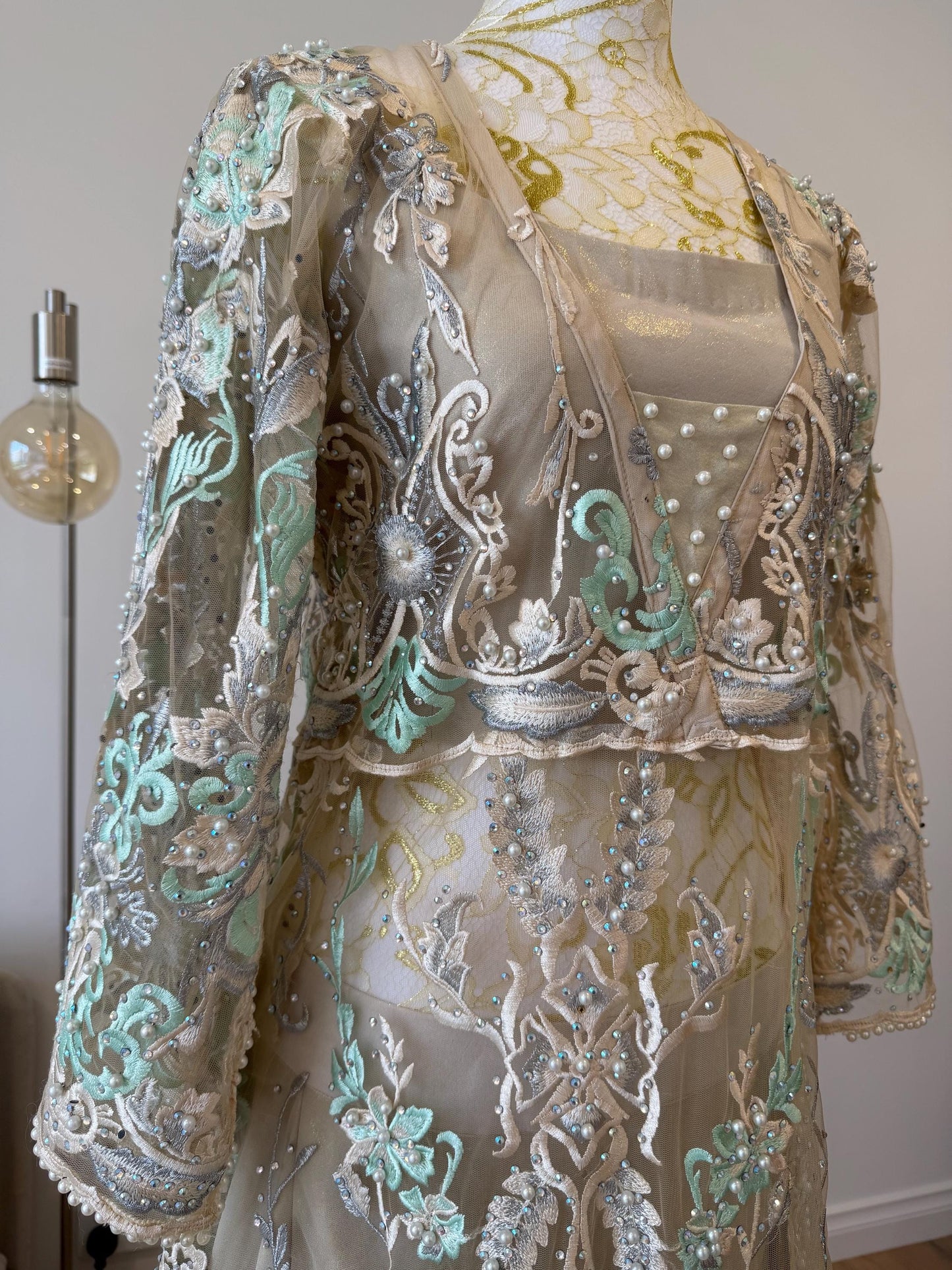 Pearl Embellished Net Jacket Lehenga Set