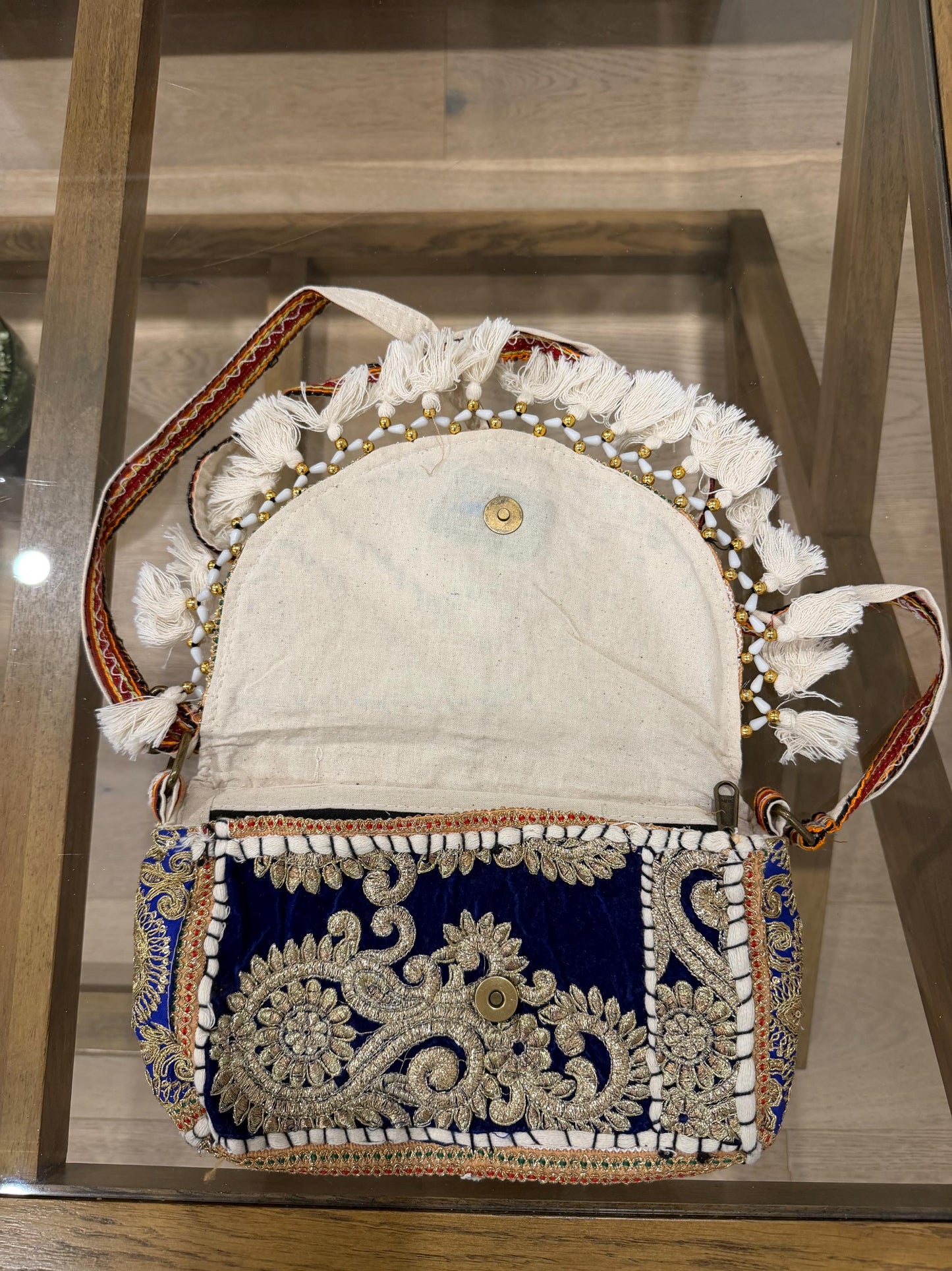 Boho Embroidered Cotton Tassel Crossbody Bag