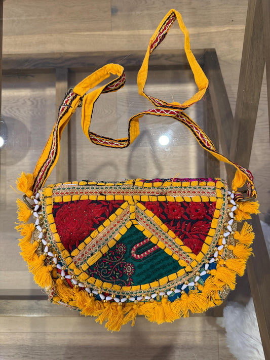 Boho Embroidered Cotton Tassel Crossbody Bag