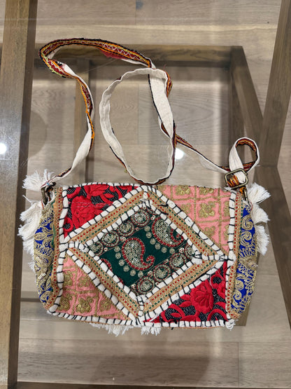 Boho Embroidered Cotton Tassel Crossbody Bag