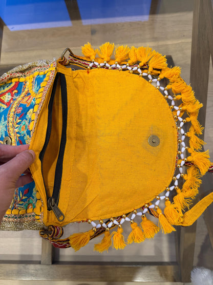 Boho Embroidered Cotton Tassel Crossbody Bag