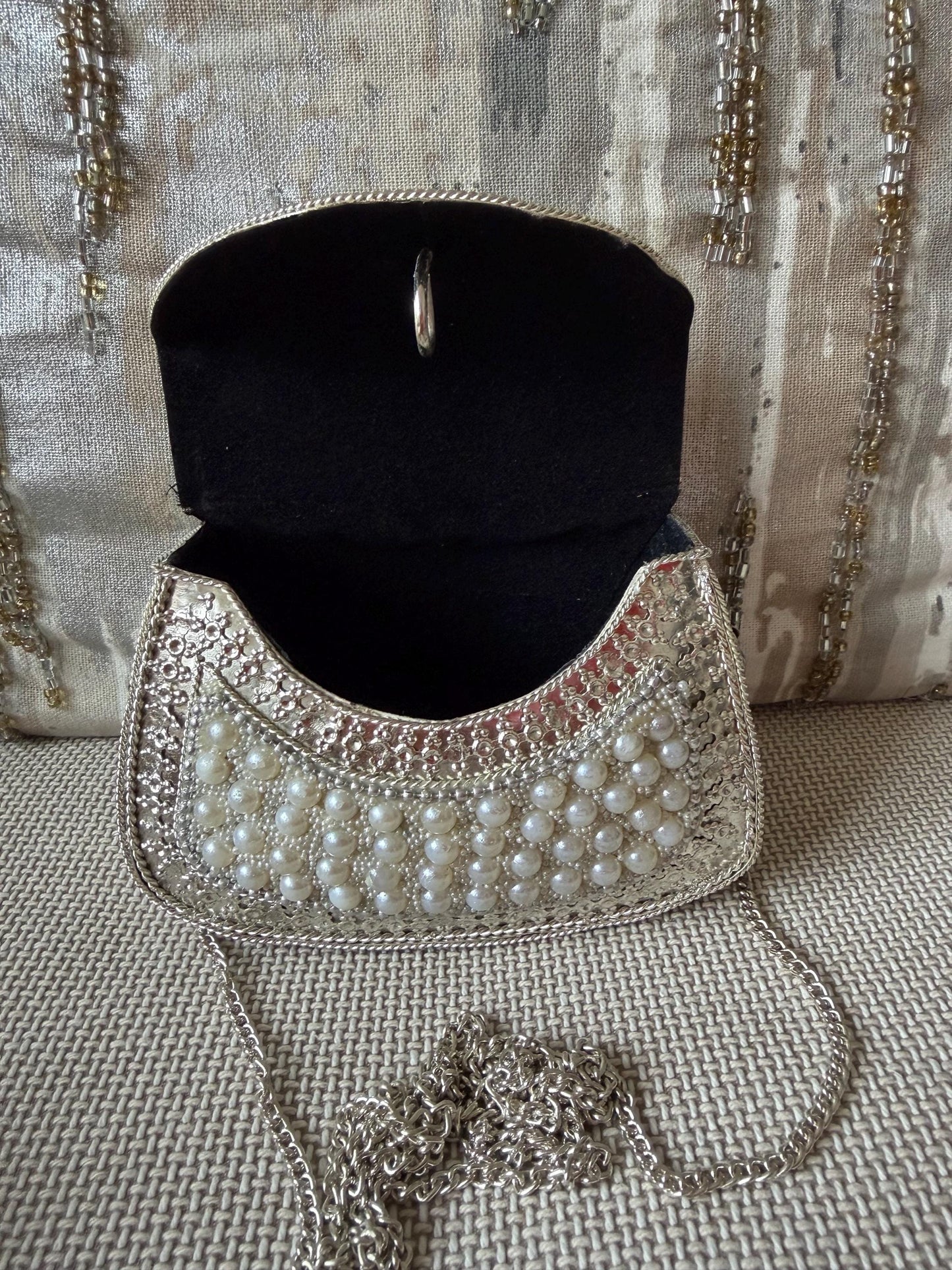 Pearl Embellished Mini Clutch Bag