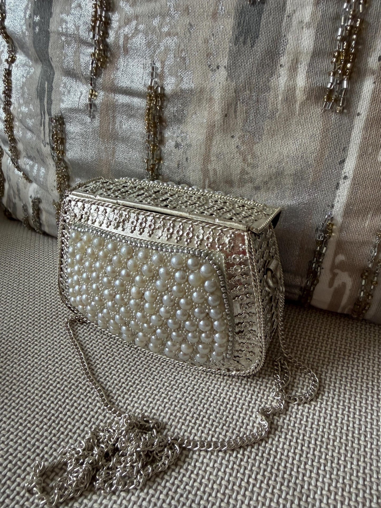 Pearl Embellished Mini Clutch Bag