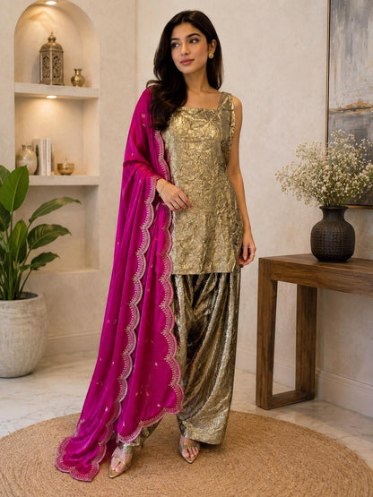 Golden Crushed Monalisa Farsi Suit