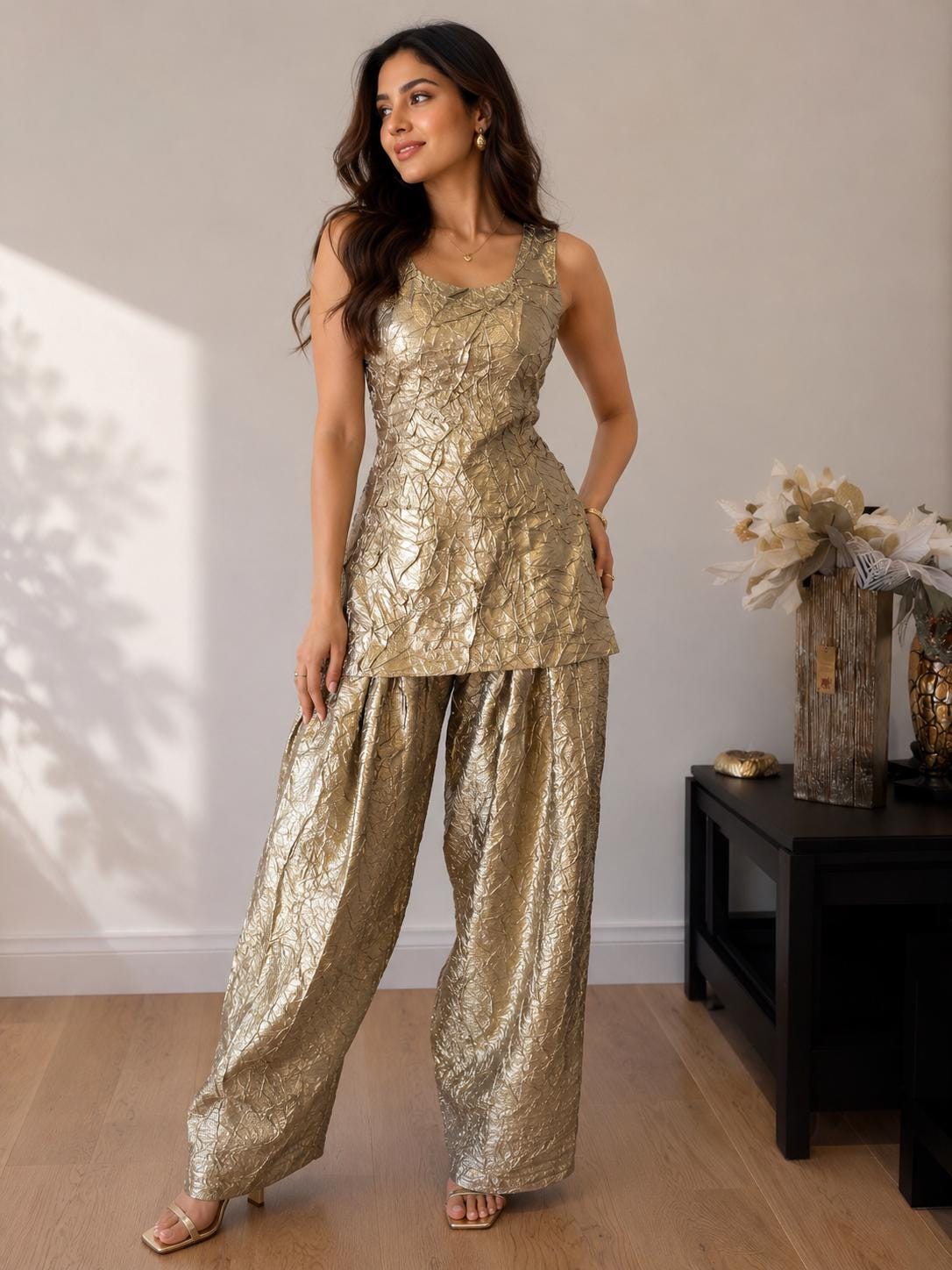 Golden Crushed Monalisa Farsi Suit