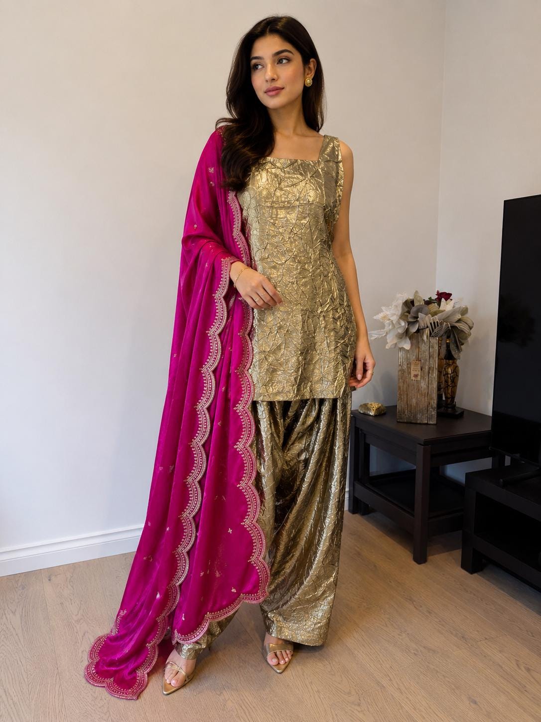 Golden Crushed Monalisa Farsi Suit