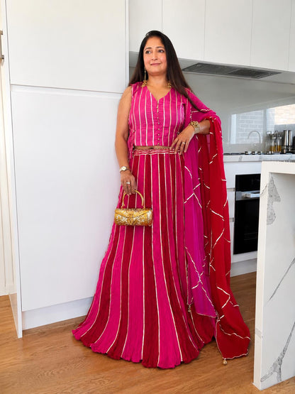 Pink Ombre Chanderi Silk Lehenga Set