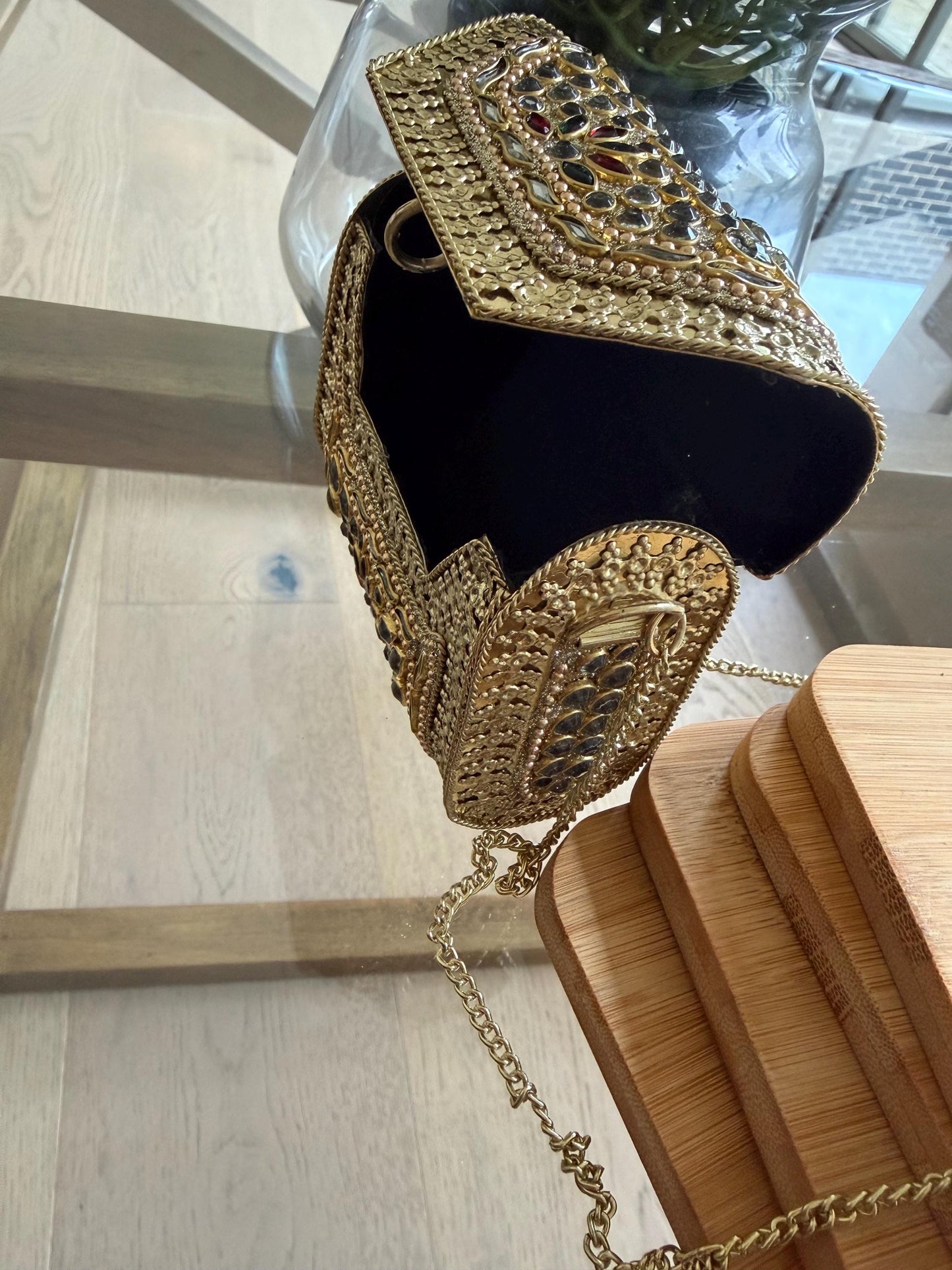 Gold Metal Clutch Bag | Kundan Embellished Evening Purse | Indian Wedding Bridal Handbag