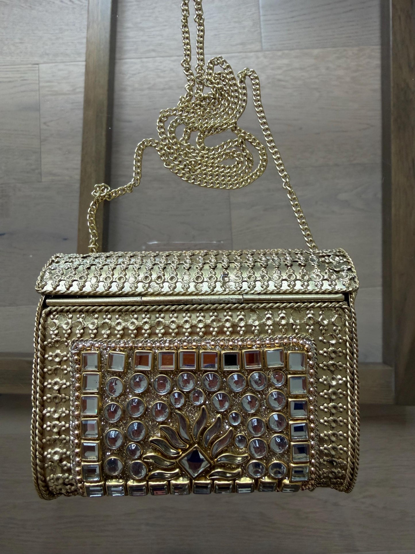 Gold Metal Clutch Bag | Kundan Embellished Evening Purse | Indian Wedding Bridal Handbag