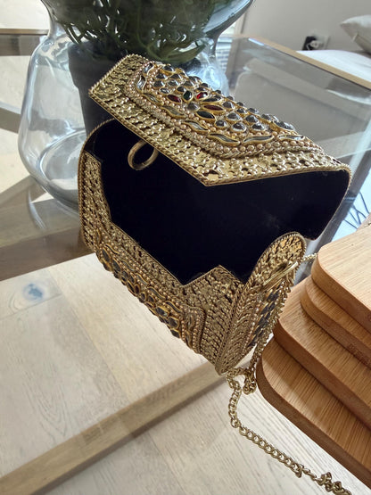 Gold Metal Clutch Bag | Kundan Embellished Evening Purse | Indian Wedding Bridal Handbag