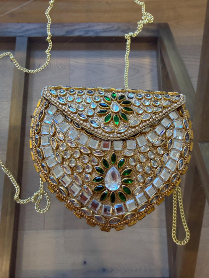 Gold Metal Clutch Bag | Kundan Embellished Evening Purse | Indian Wedding Bridal Potli Alternative