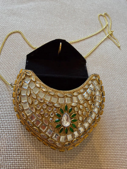 Gold Metal Clutch Bag | Kundan Embellished Evening Purse | Indian Wedding Bridal Potli Alternative