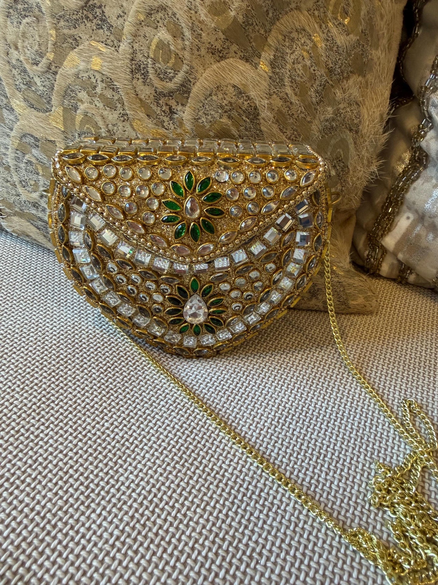 Gold Metal Clutch Bag | Kundan Embellished Evening Purse | Indian Wedding Bridal Potli Alternative