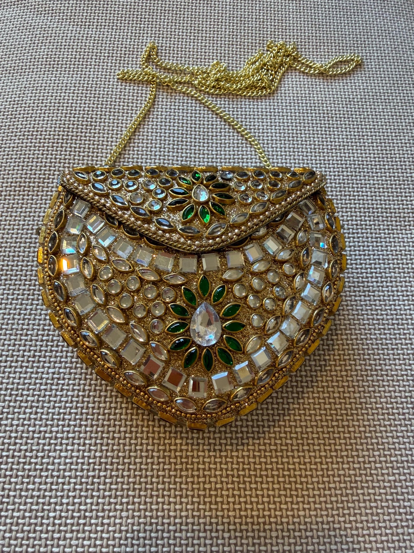 Gold Metal Clutch Bag | Kundan Embellished Evening Purse | Indian Wedding Bridal Potli Alternative