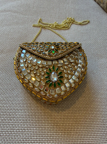 Gold Metal Clutch Bag | Kundan Embellished Evening Purse | Indian Wedding Bridal Potli Alternative