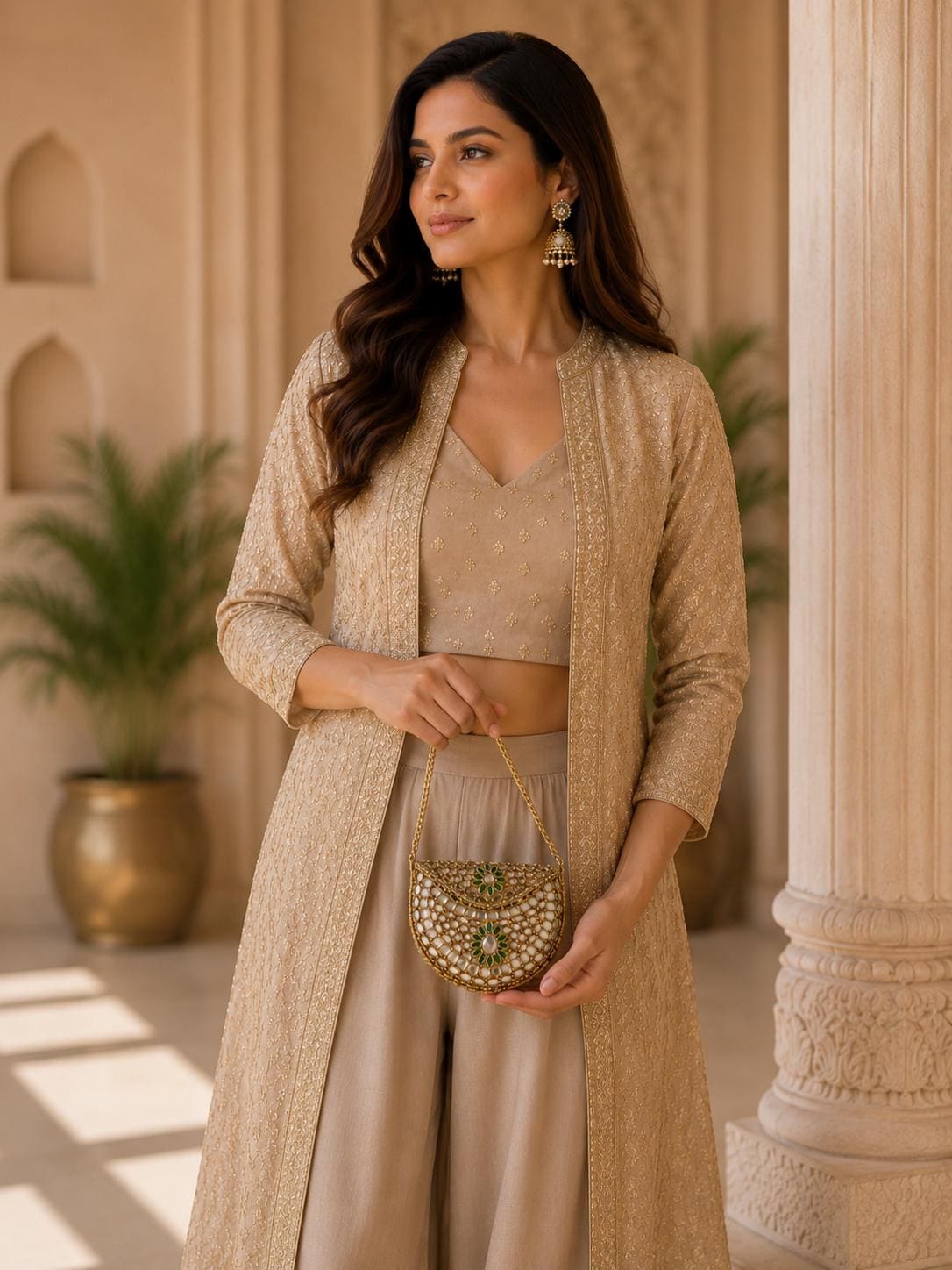 Gold Metal Clutch Bag | Kundan Embellished Evening Purse | Indian Wedding Bridal Potli Alternative