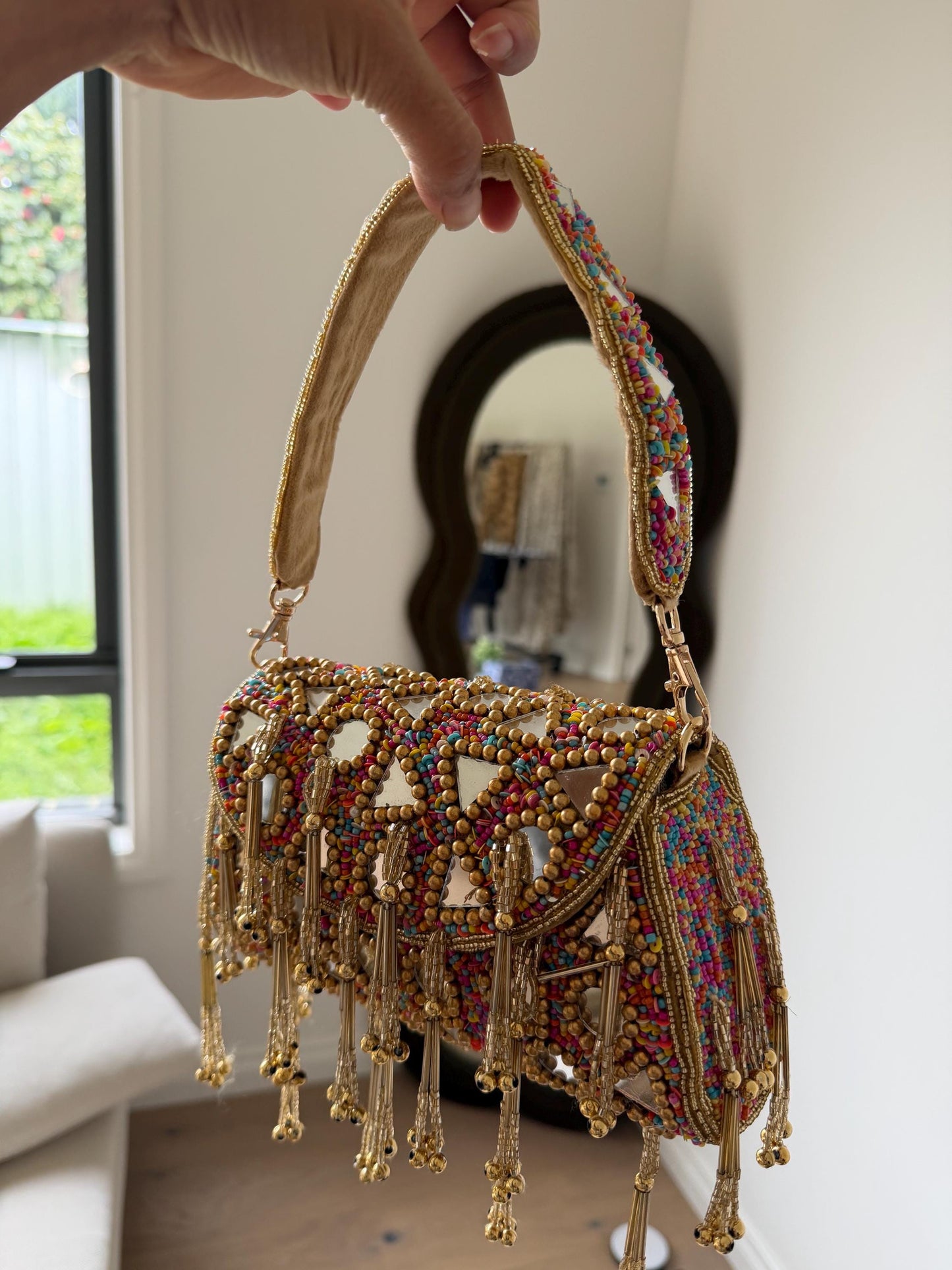 Handmade Mirror Work Beaded Shoulder Bag