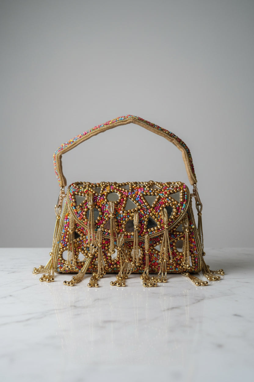Handmade Mirror Work Beaded Shoulder Bag