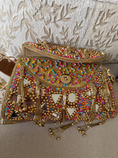 Handmade Mirror Work Beaded Shoulder Bag