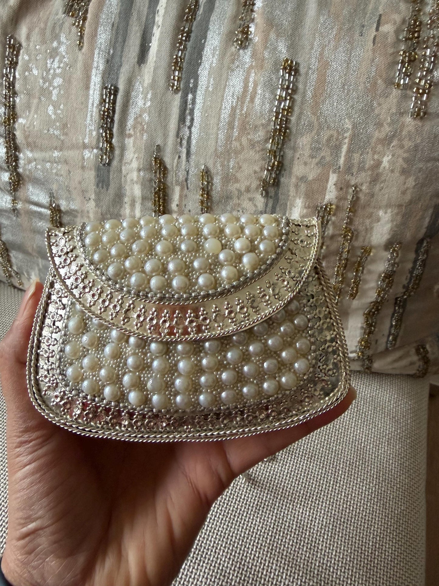 Pearl Embellished Mini Clutch Bag