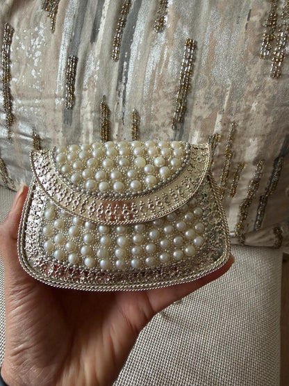Pearl Embellished Mini Clutch Bag