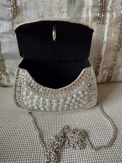 Pearl Embellished Mini Clutch Bag