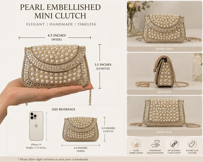 Pearl Embellished Mini Clutch Bag