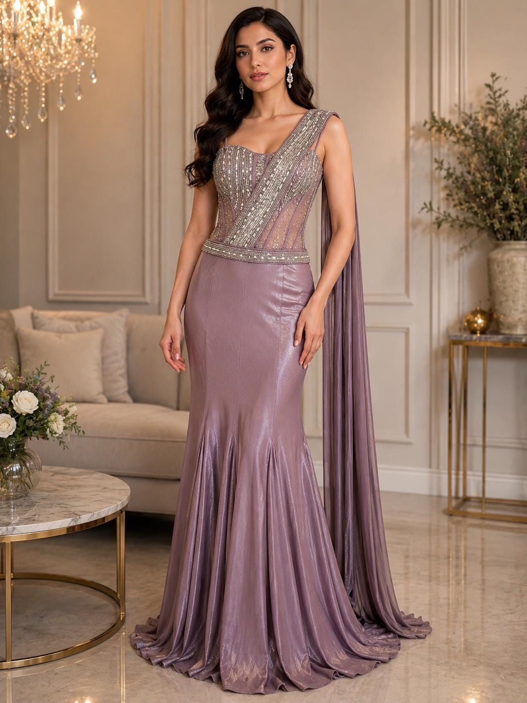 Lavender Indo-Western Designer Lehenga