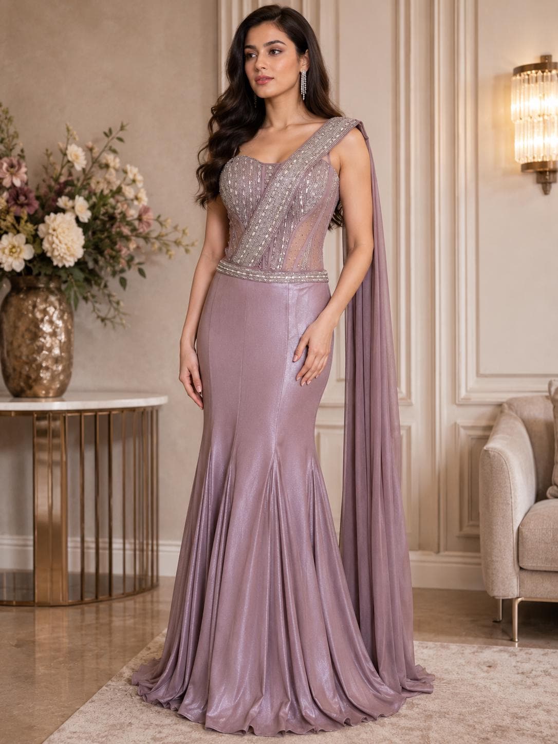 Lavender Indo-Western Designer Lehenga