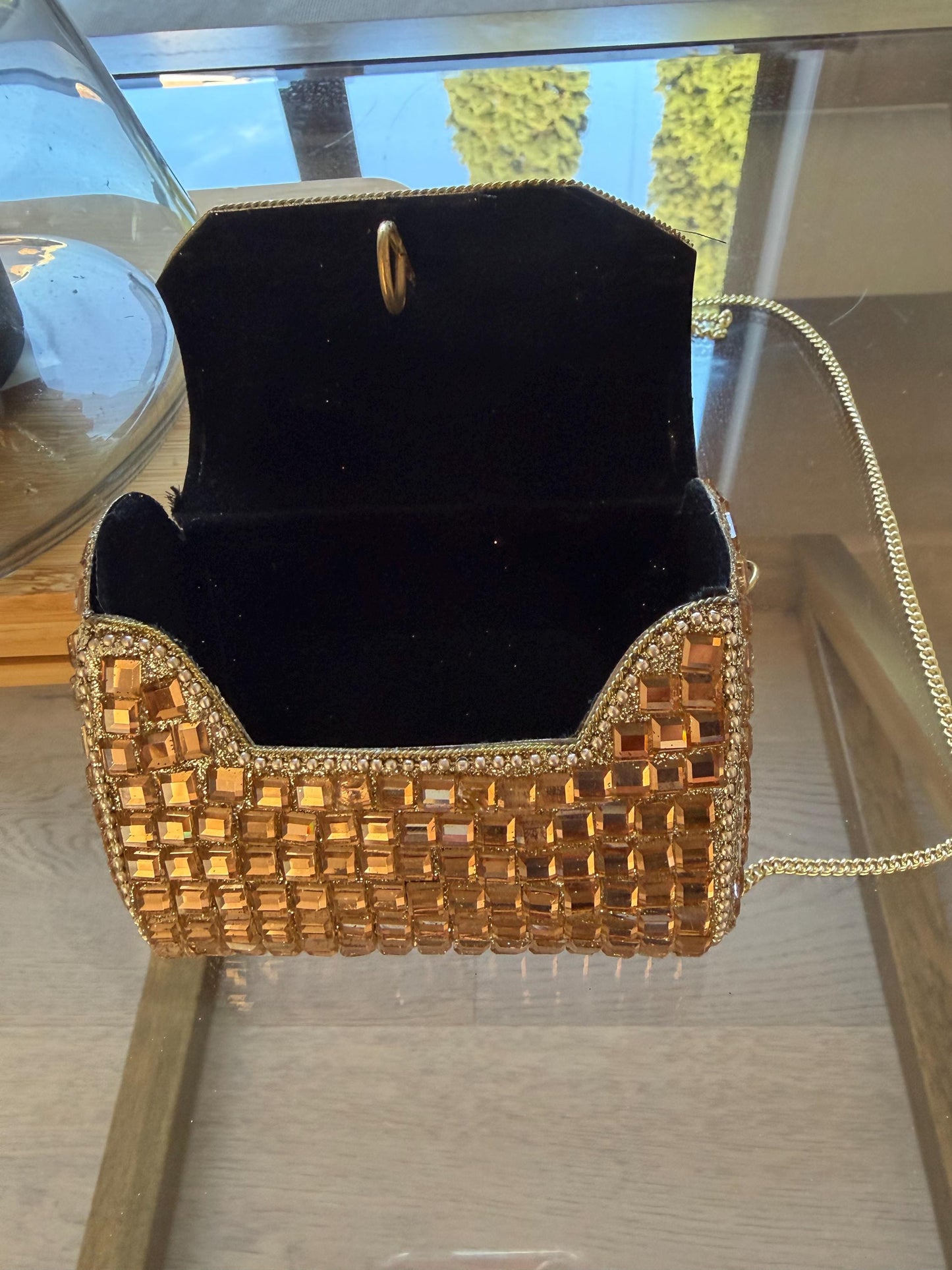 Handmade Rose Gold Crystal Box Clutch
