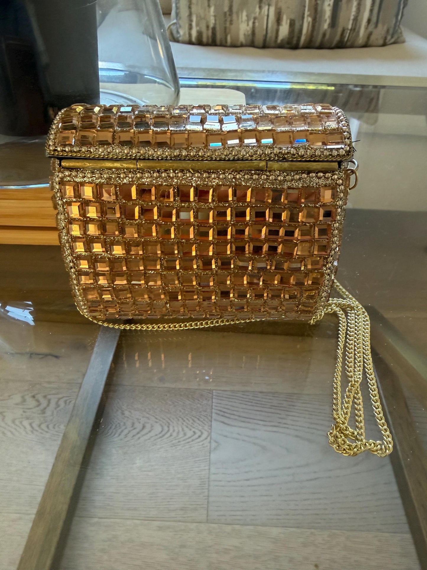 Handmade Rose Gold Crystal Box Clutch
