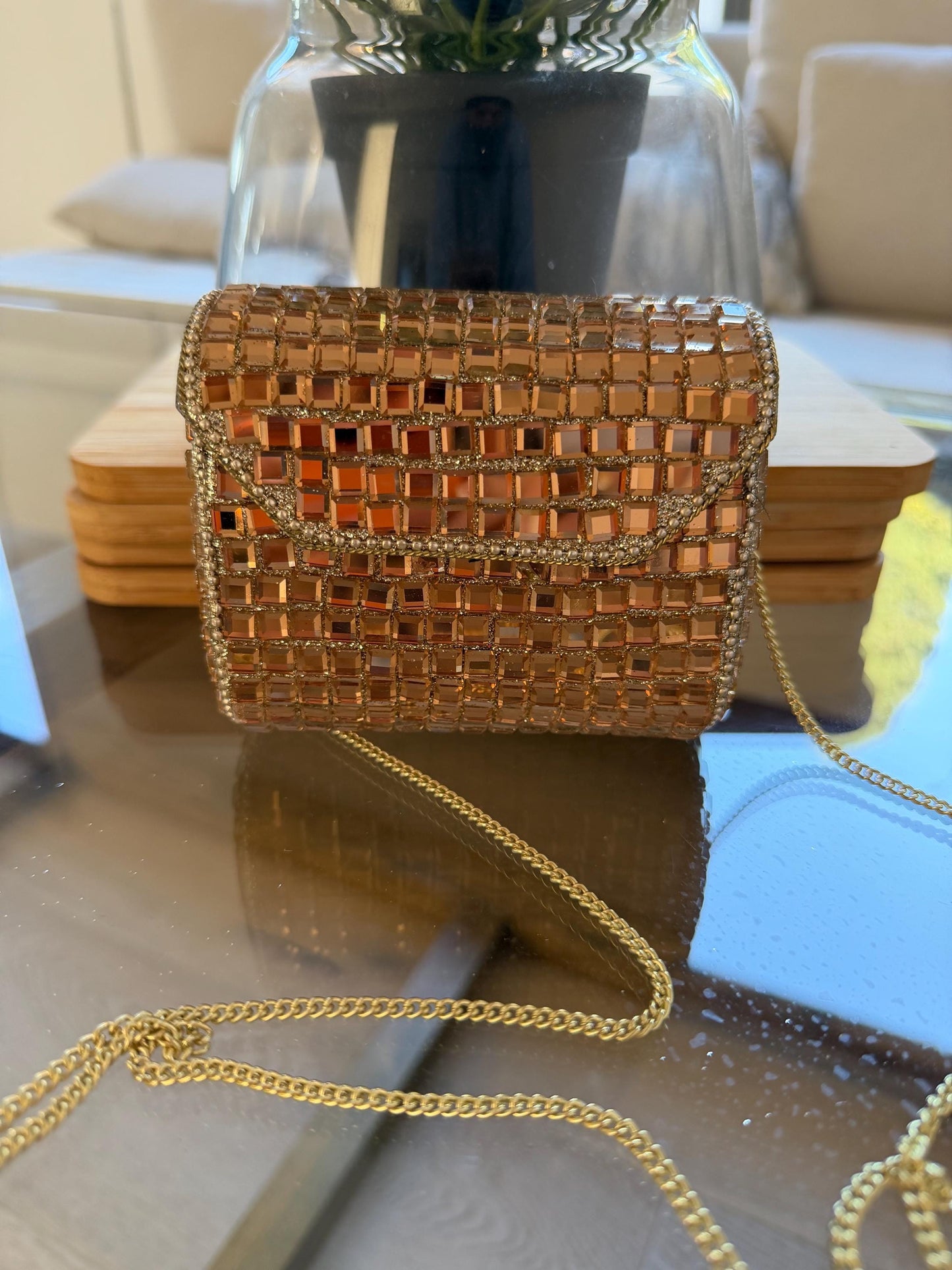 Handmade Rose Gold Crystal Box Clutch