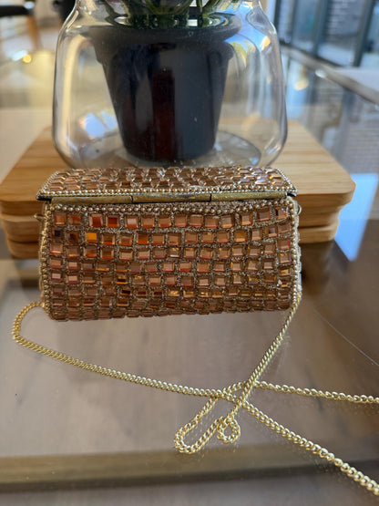 Handmade Rose Gold Crystal Box Clutch