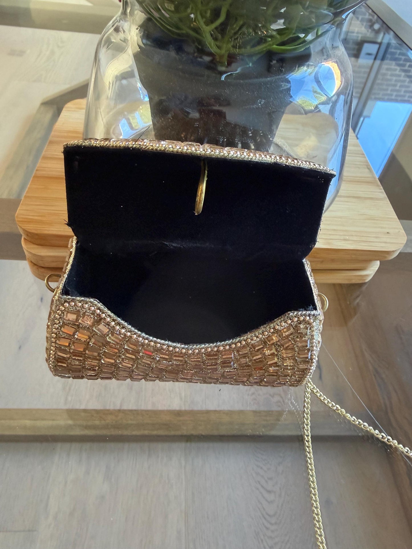 Handmade Rose Gold Crystal Box Clutch