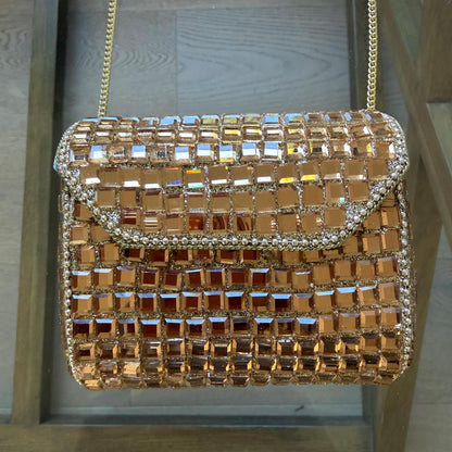 Handmade Rose Gold Crystal Box Clutch