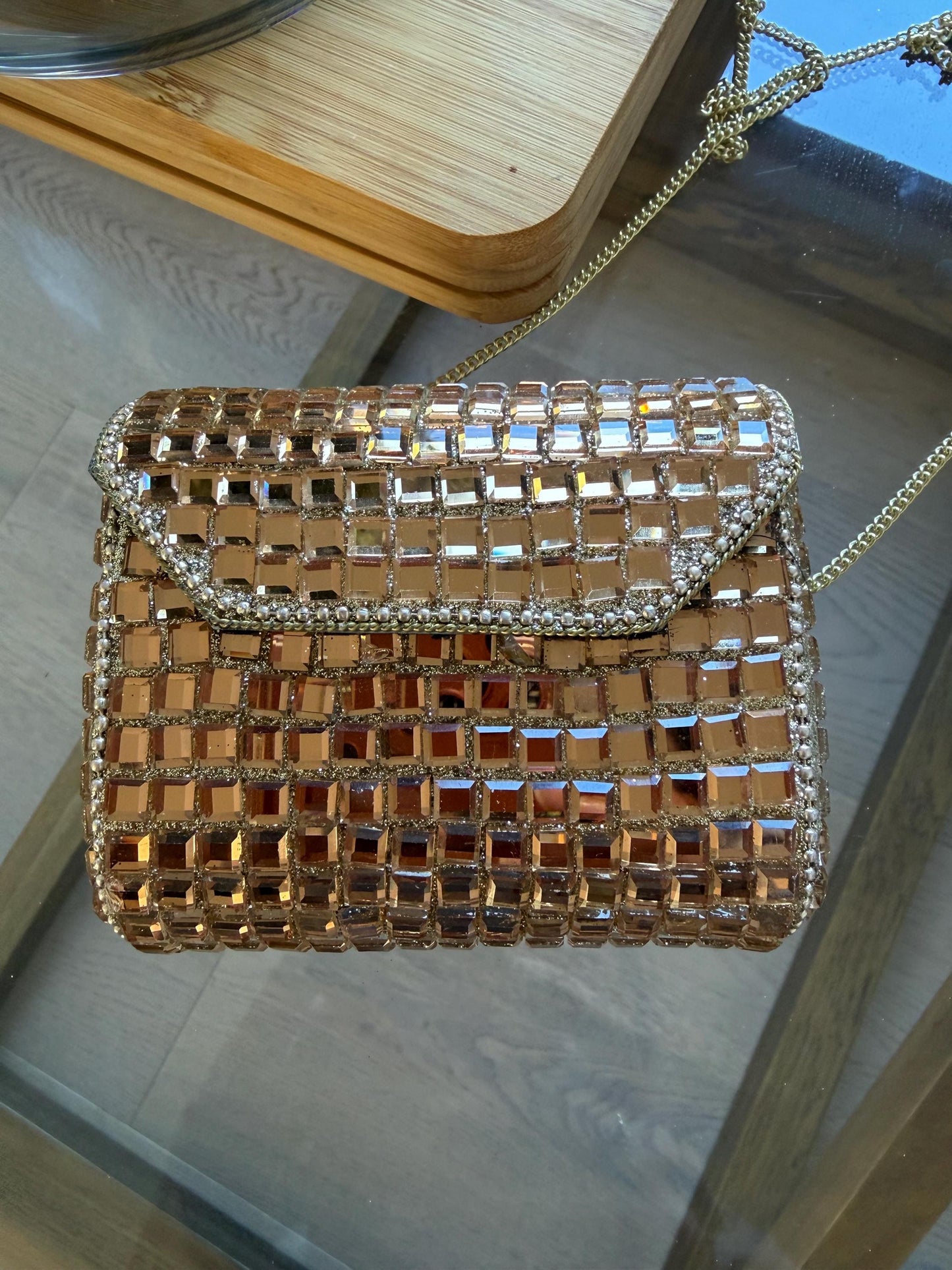 Handmade Rose Gold Crystal Box Clutch