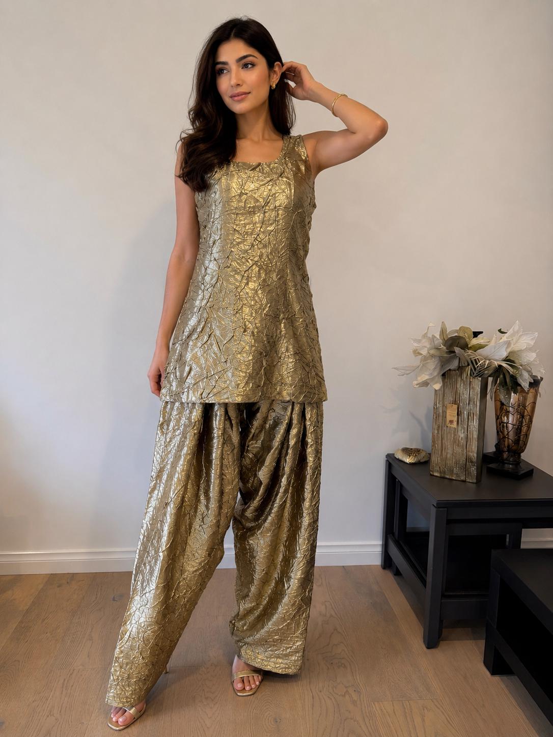 Golden Crushed Monalisa Farsi Suit