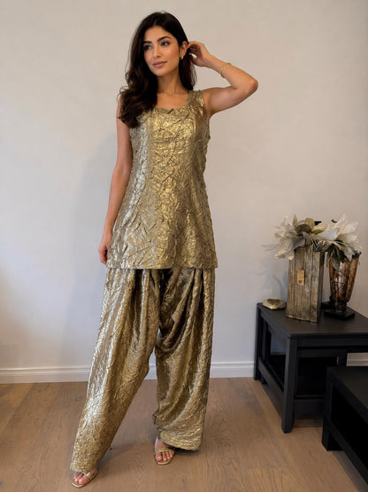 Golden Crushed Monalisa Farsi Suit