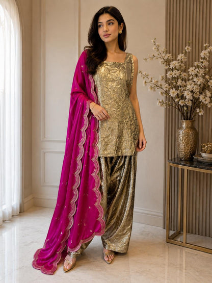 Golden Crushed Monalisa Farsi Suit